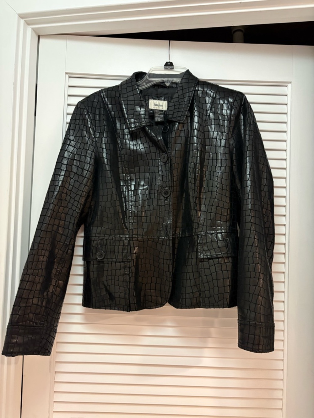 Neiman Marcus Black Croc-Embossed Leather Jacket